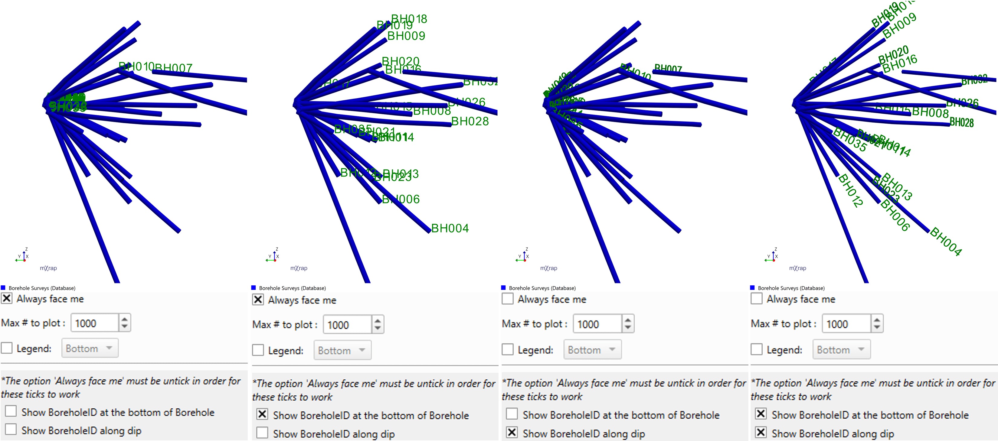 Figure 5: Options to display borehole ID in 3D