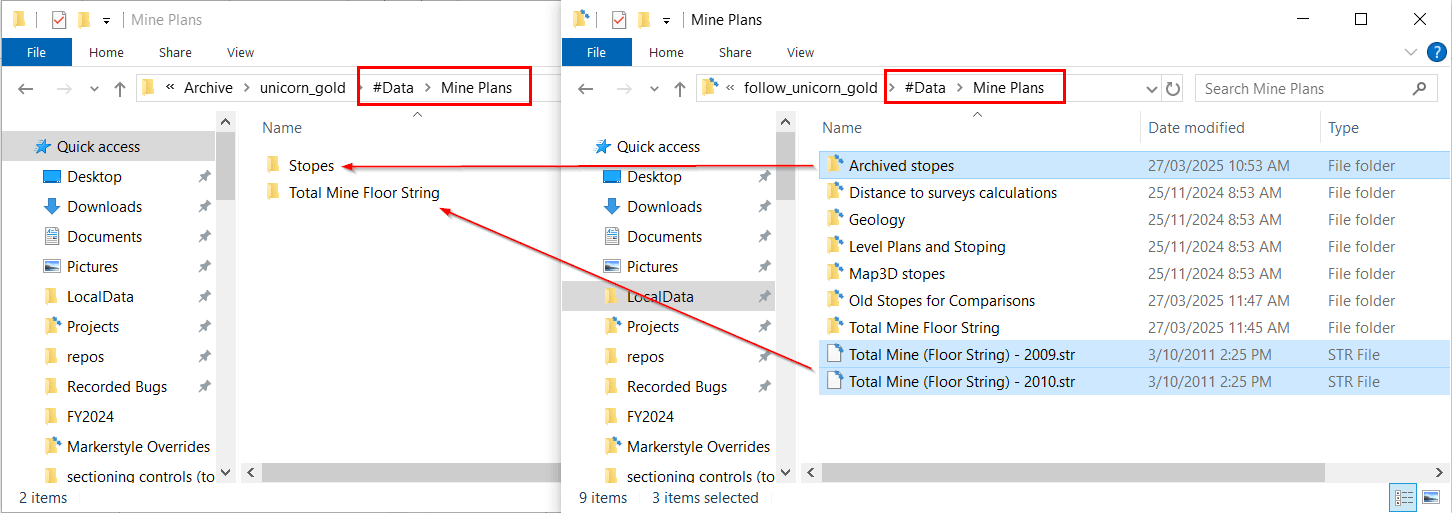 Archive folder showing mirrored directory structure with archived files from the root
