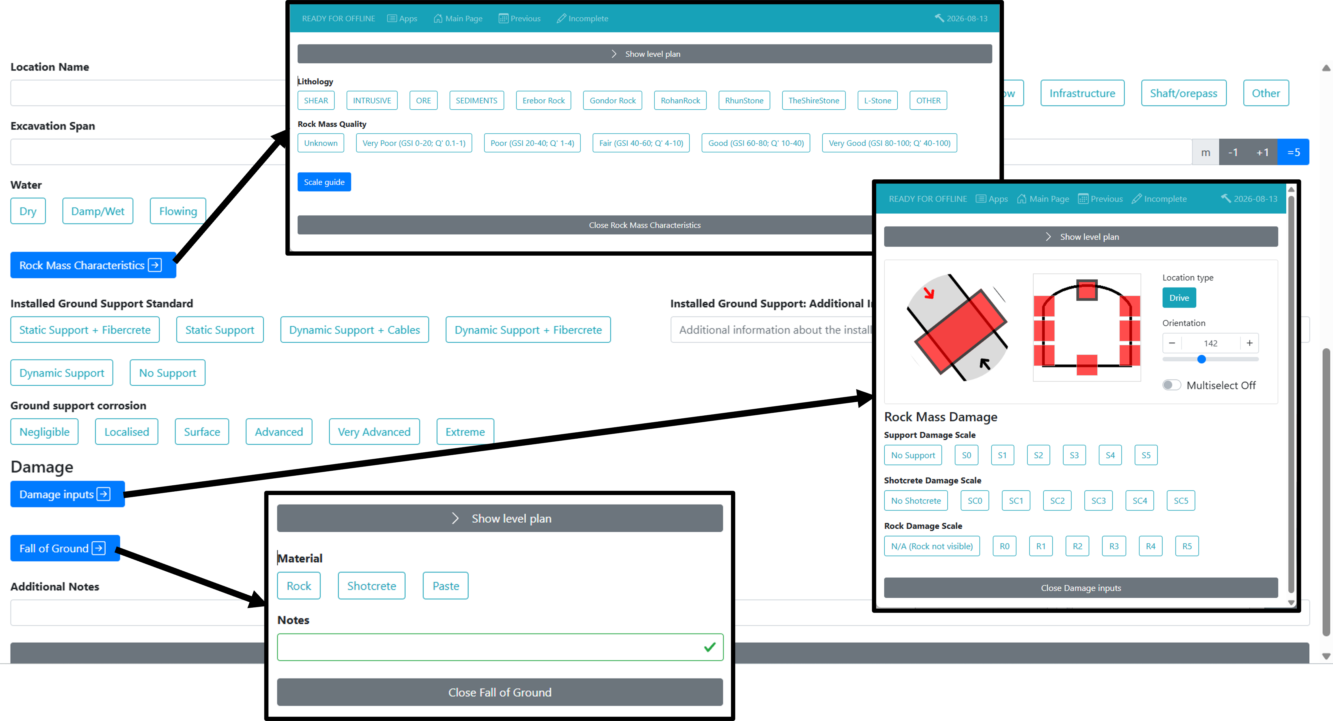 Intermediate Damage Inspection Additional Inputs Popups