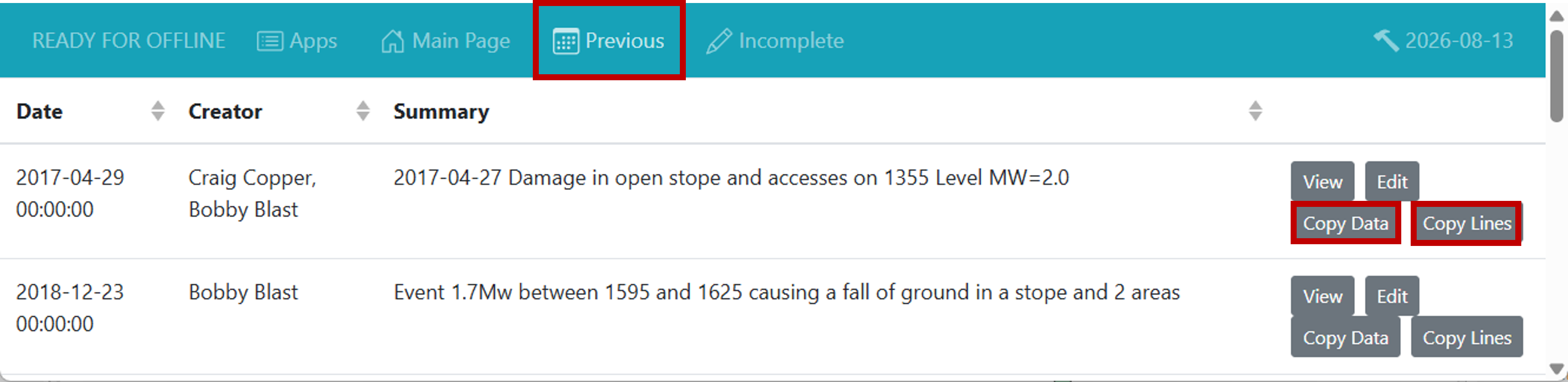 Previous report: Copy Data and Lines