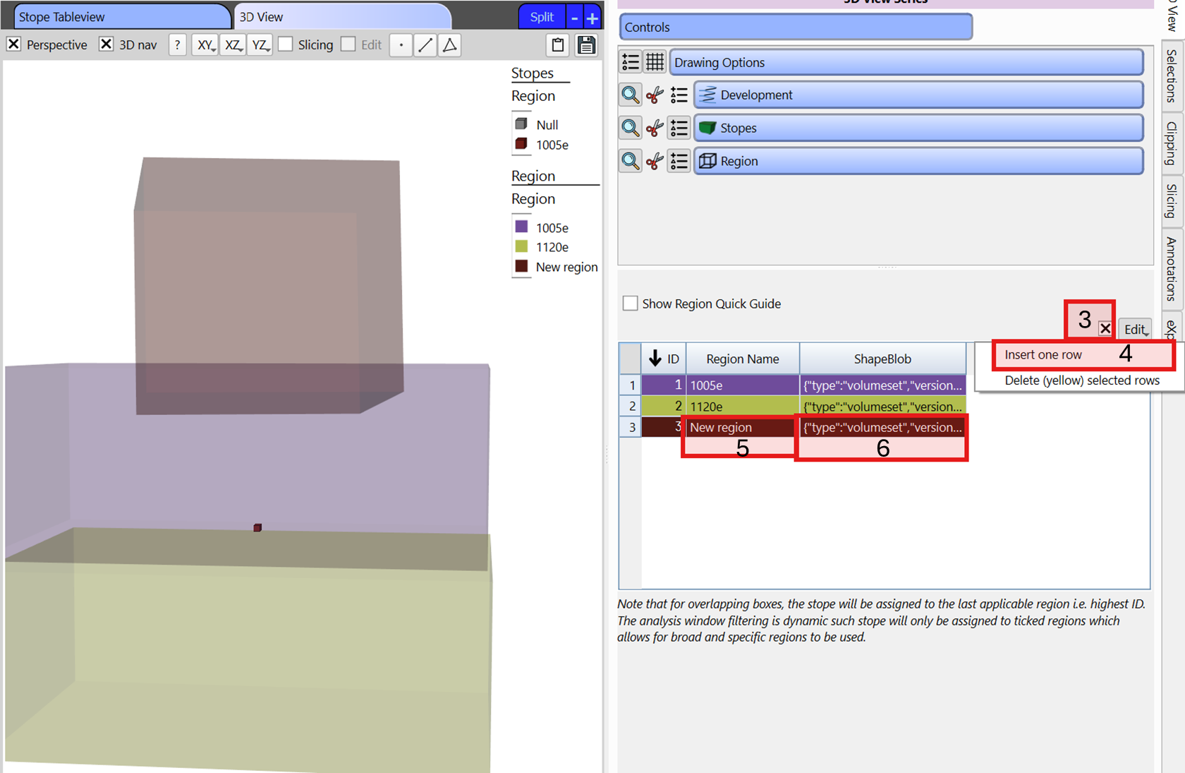Region table editing